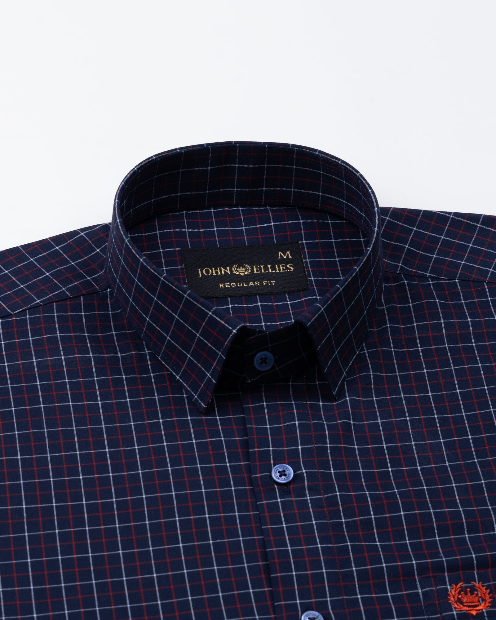 Santh Navy Blue Tattersall Check Cotton Shirt - John Ellies