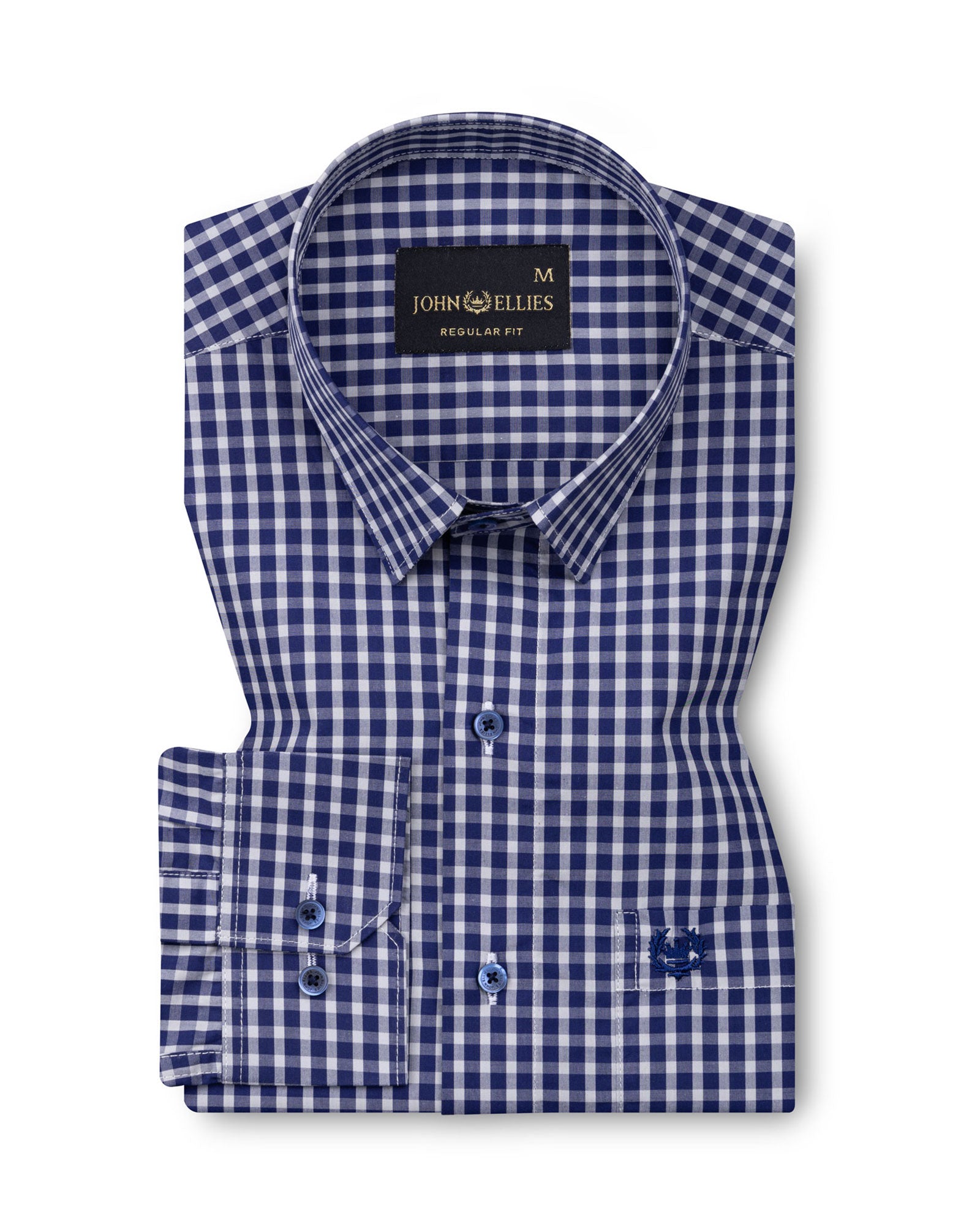 Santh Navy Blue & White Gingham Check Cotton Shirt - John Ellies