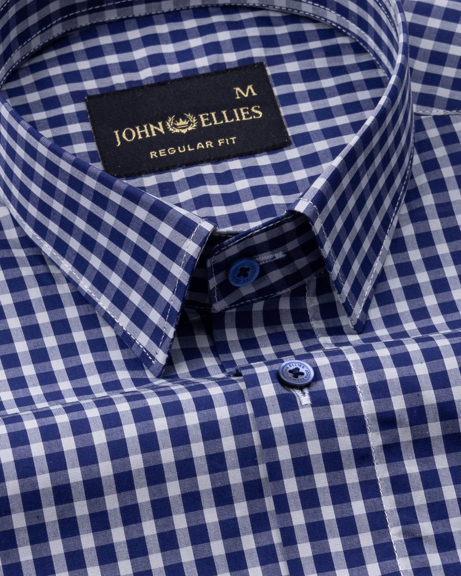 Santh Navy Blue & White Gingham Check Cotton Shirt - John Ellies