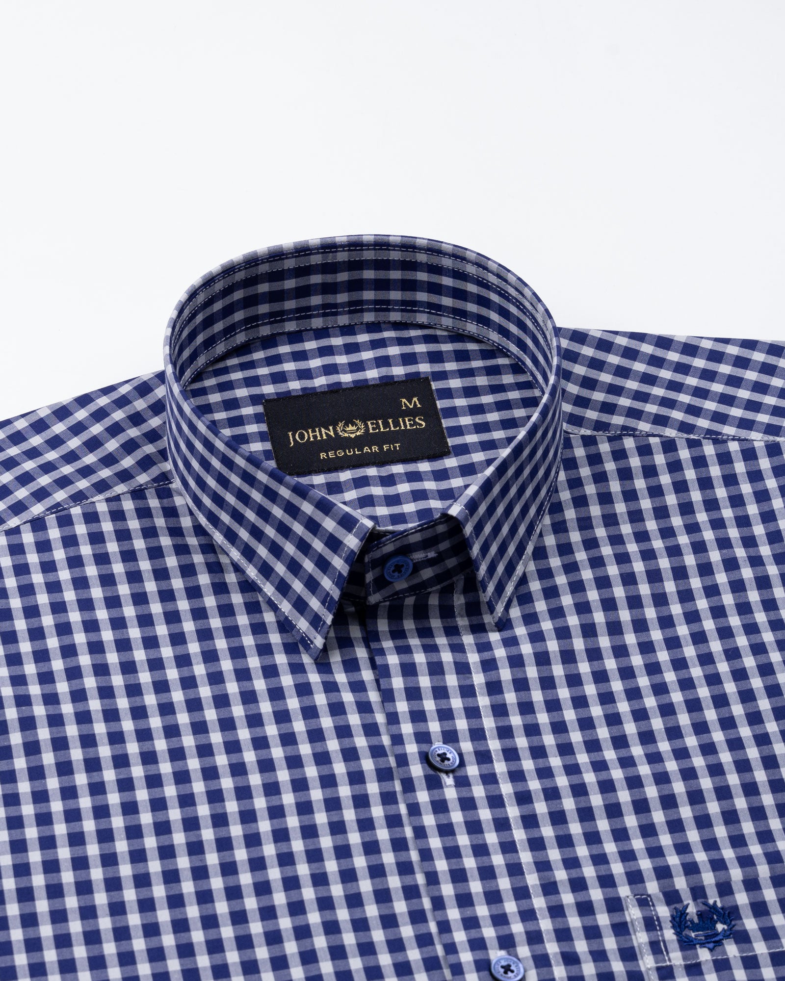 Santh Navy Blue & White Gingham Check Cotton Shirt - John Ellies