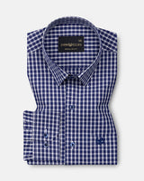 Santh Navy Blue & White Gingham Check Cotton Shirt