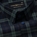 Santh Green & Navy Blue Tartan Check Cotton Shirt - John Ellies