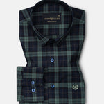 Santh Green & Navy Blue Tartan Check Cotton Shirt - John Ellies