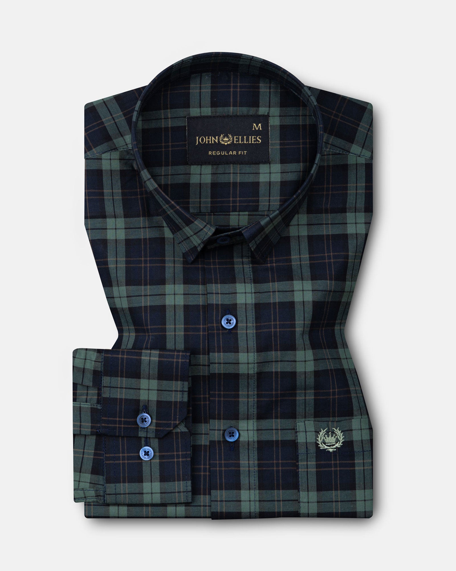 Santh Green & Navy Blue Tartan Check Cotton Shirt - John Ellies
