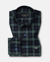 Santh Green & Navy Blue Tartan Check Cotton Shirt