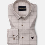 Santh Beige Windowpane Check Cotton Shirt - John Ellies