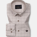 Santh Beige Windowpane Check Cotton Shirt - John Ellies
