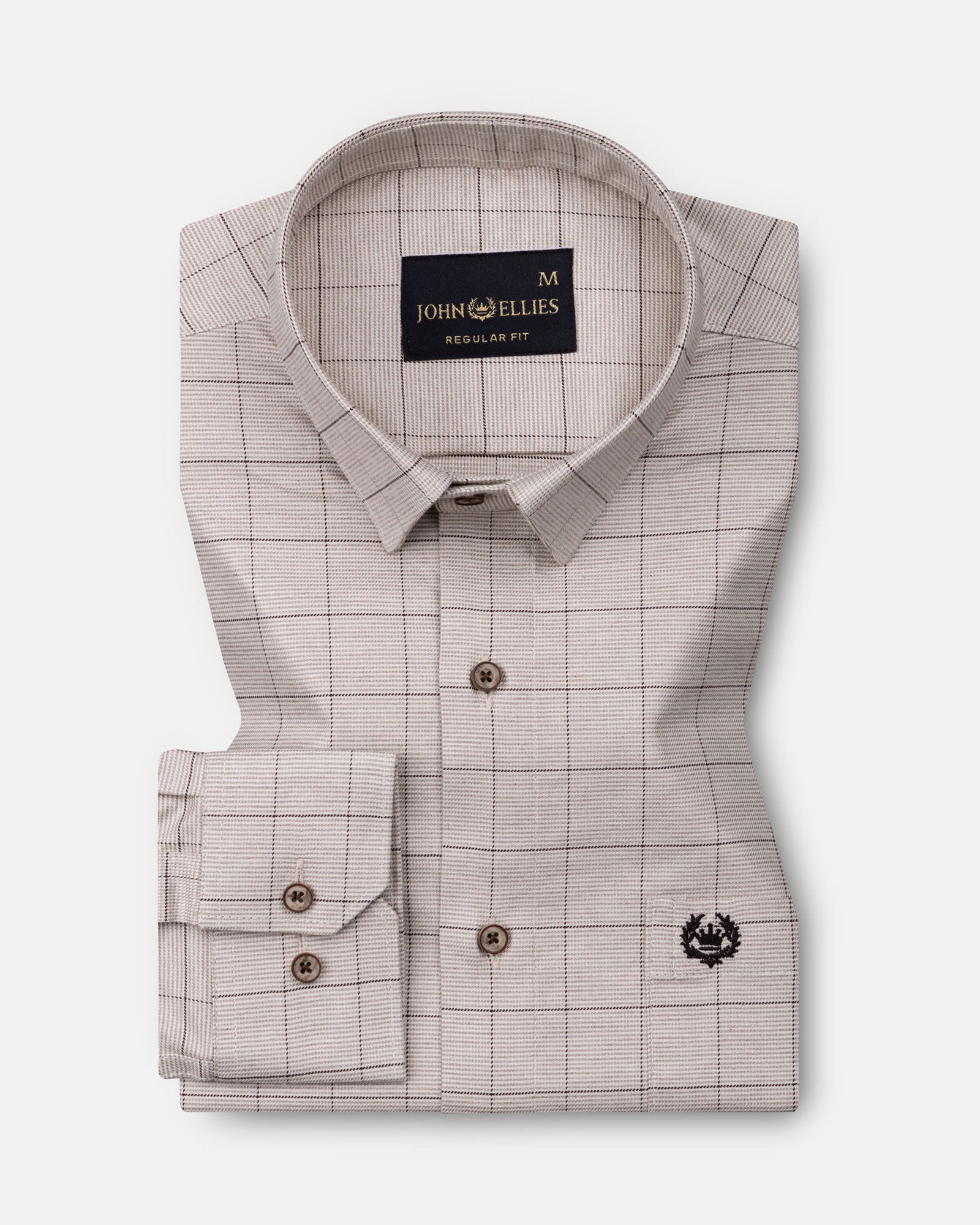 Santh Beige Windowpane Check Cotton Shirt - John Ellies