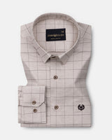 Santh Beige Windowpane Check Cotton Shirt