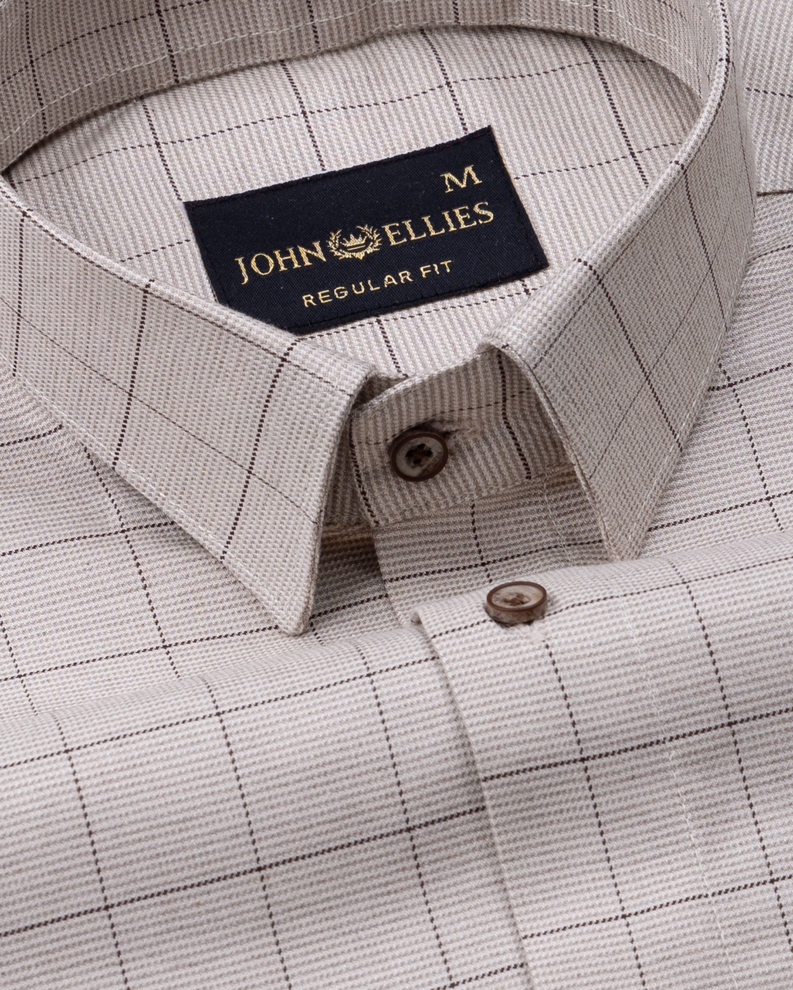 Santh Beige Windowpane Check Cotton Shirt - John Ellies