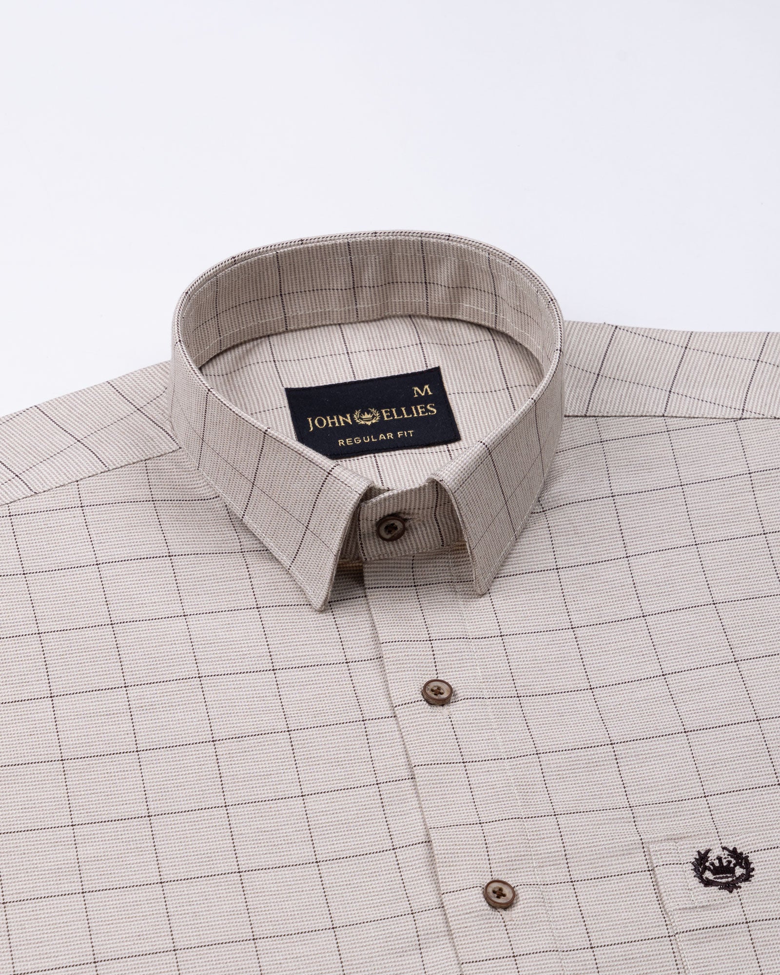 Santh Beige Windowpane Check Cotton Shirt - John Ellies