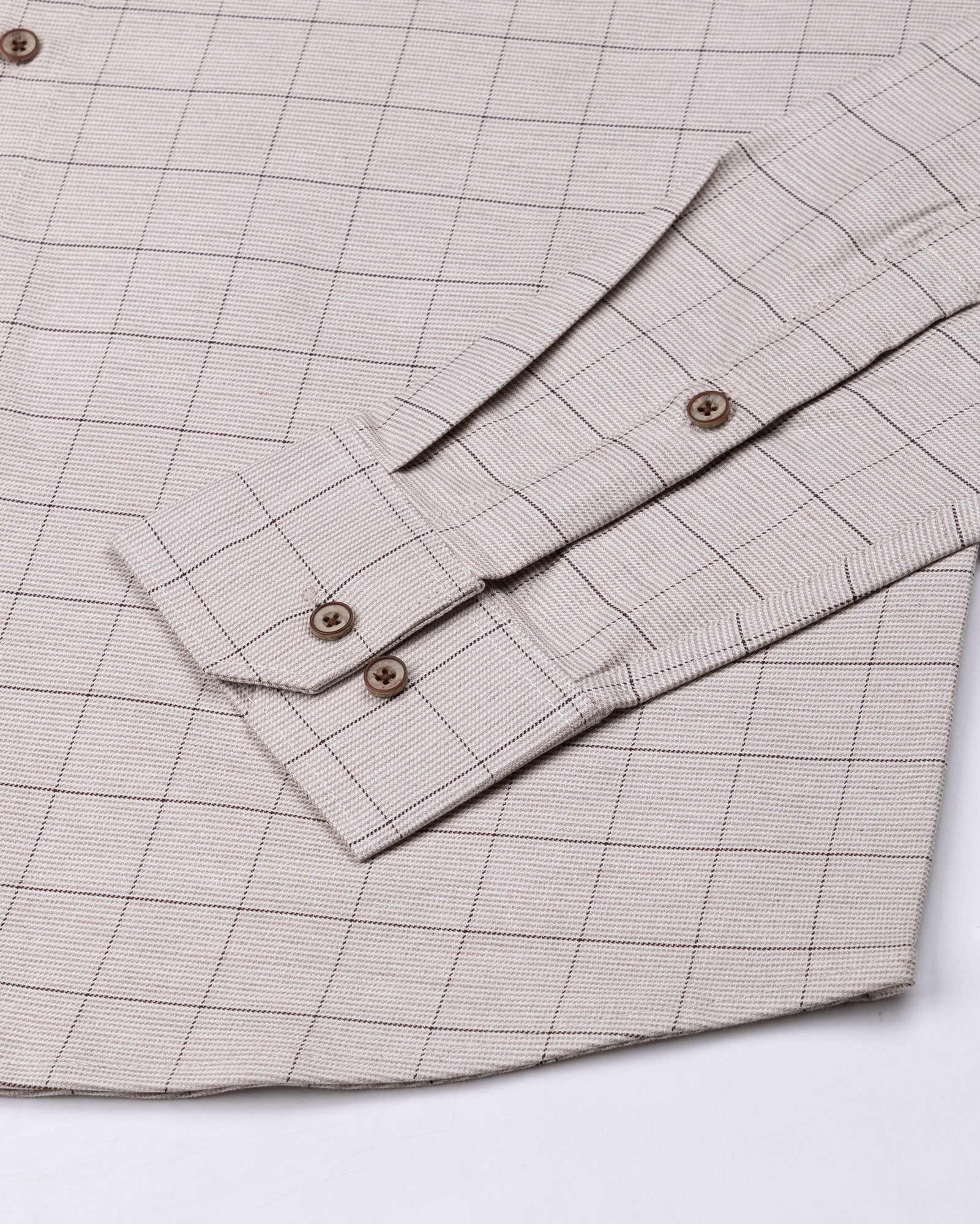 Santh Beige Windowpane Check Cotton Shirt - John Ellies