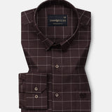 Santh Brown Windowpane Check Cotton Shirt - John Ellies