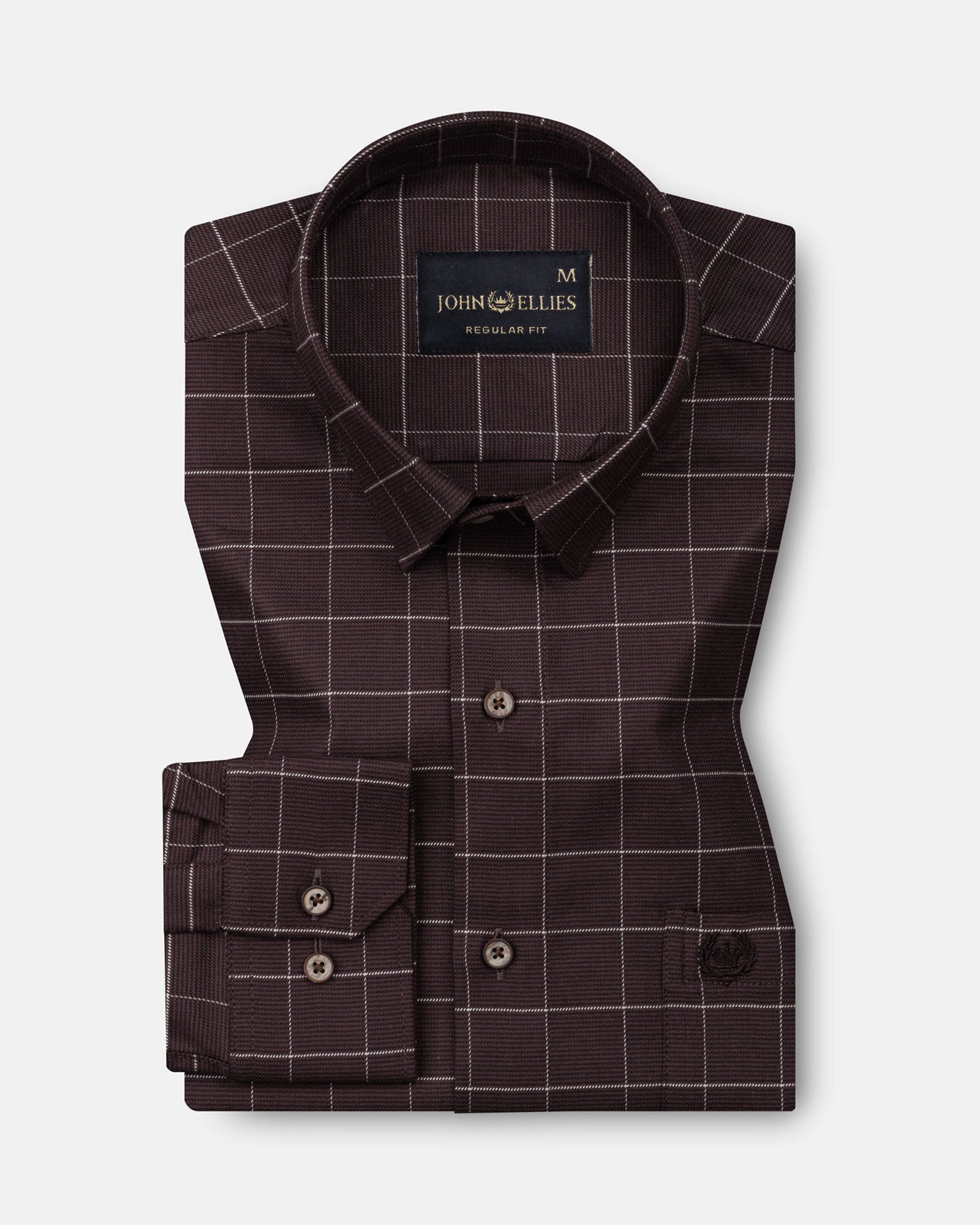 Santh Brown Windowpane Check Cotton Shirt - John Ellies