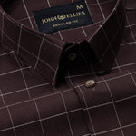 Santh Brown Windowpane Check Cotton Shirt - John Ellies