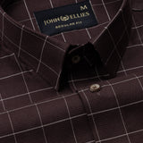 Santh Brown Windowpane Check Cotton Shirt - John Ellies