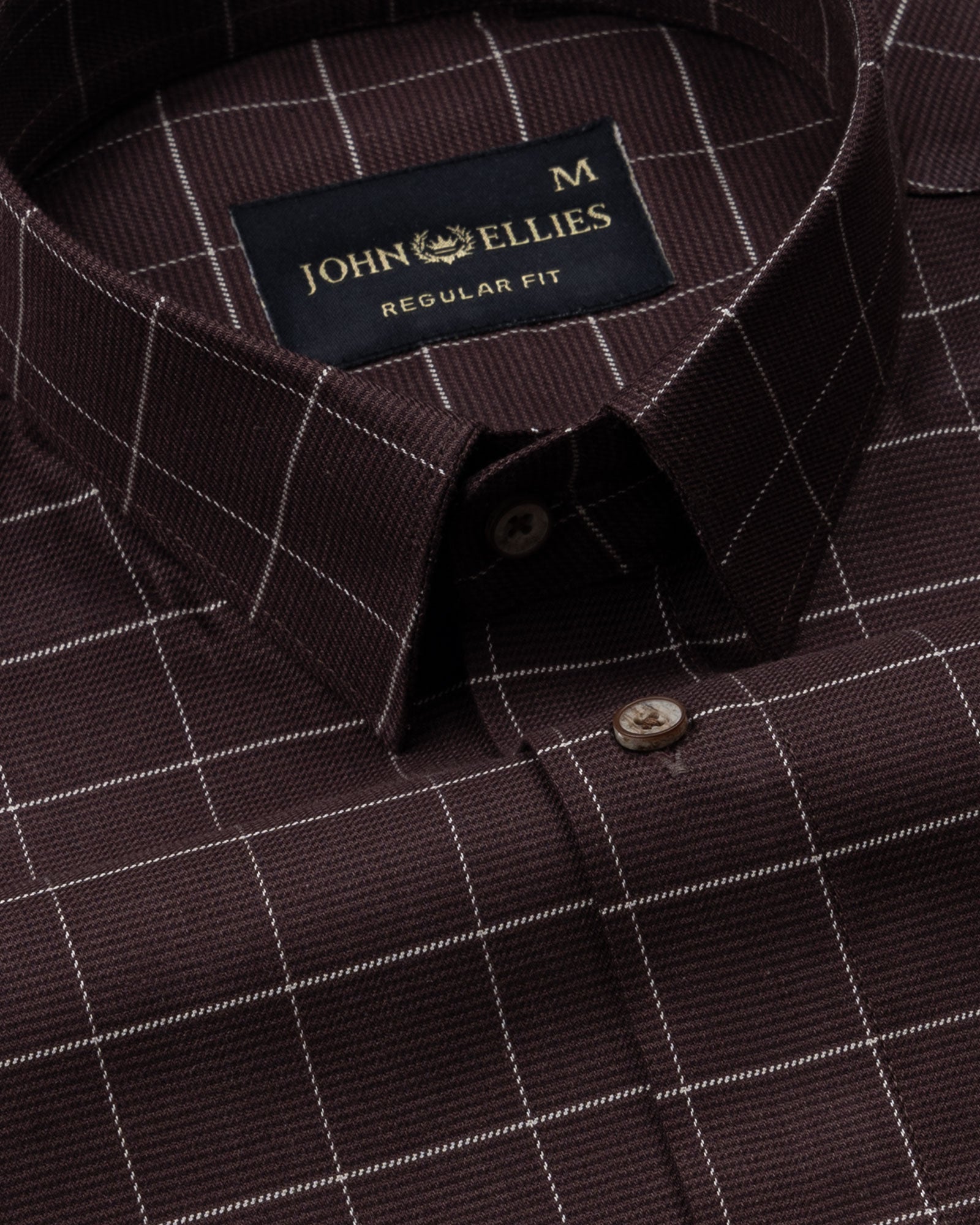 Santh Brown Windowpane Check Cotton Shirt - John Ellies