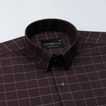 Santh Brown Windowpane Check Cotton Shirt - John Ellies