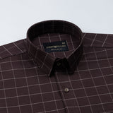Santh Brown Windowpane Check Cotton Shirt - John Ellies