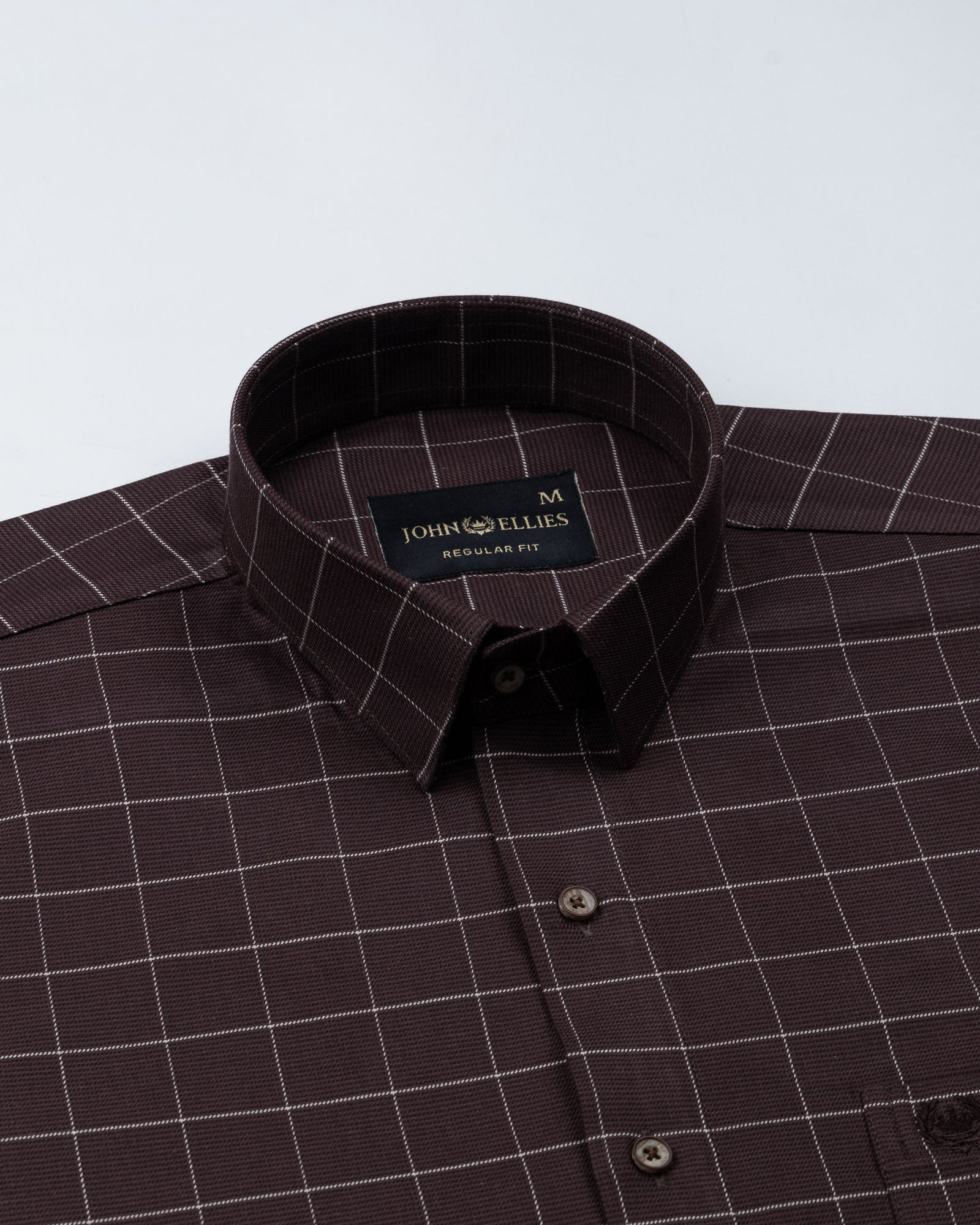 Santh Brown Windowpane Check Cotton Shirt - John Ellies