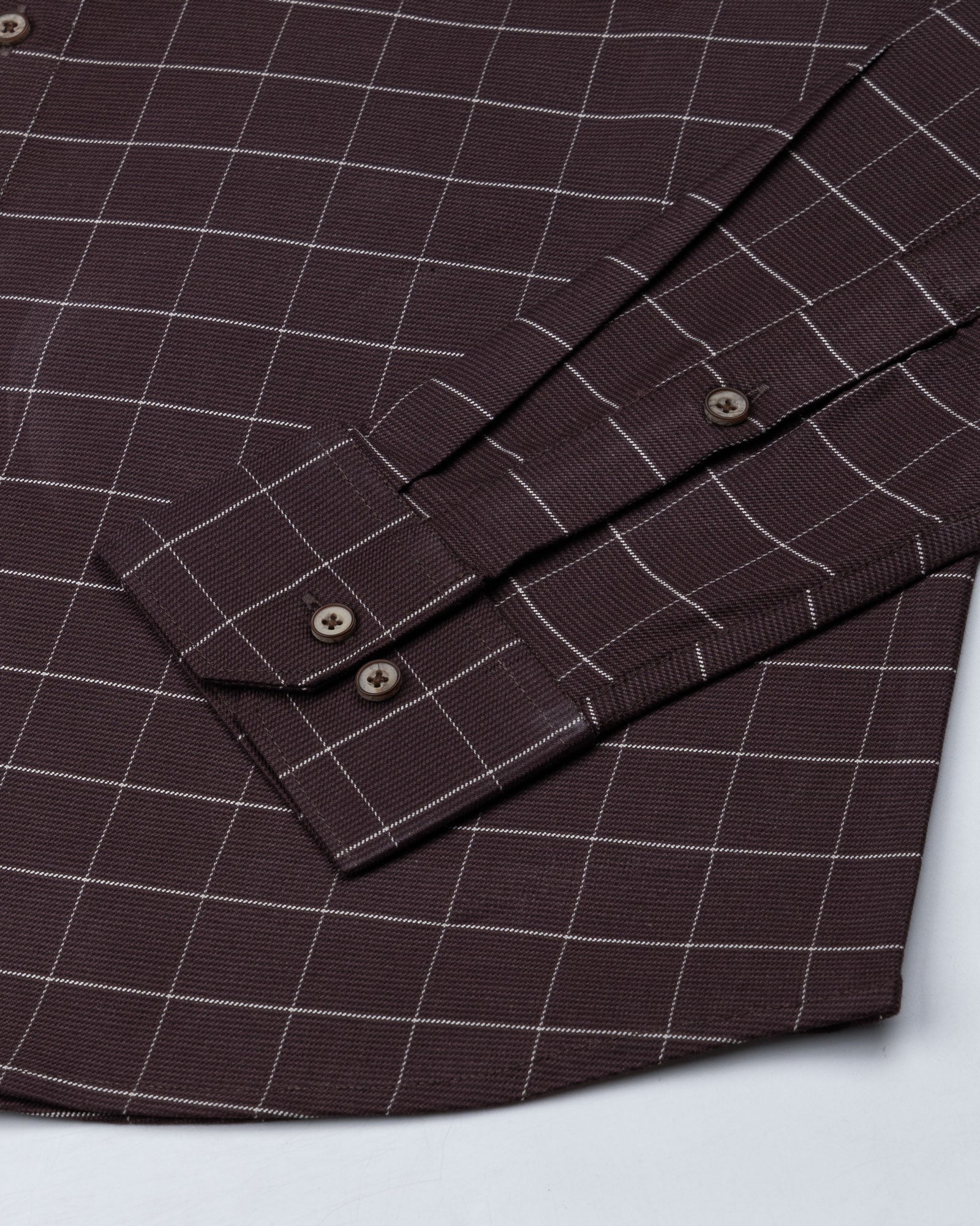 Santh Brown Windowpane Check Cotton Shirt - John Ellies