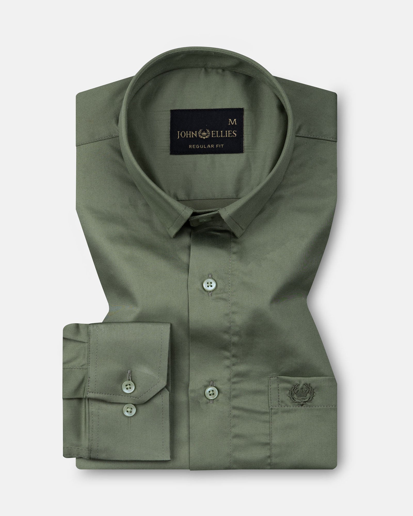 Rezos Olive Plain Premium Cotton Shirt - John Ellies