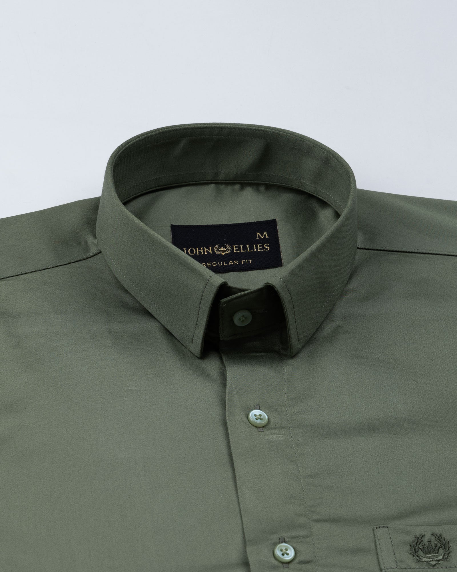 Rezos Olive Plain Premium Cotton Shirt - John Ellies