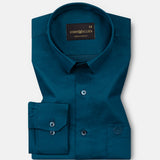 Rezos Teal Plain Premium Cotton Shirt
