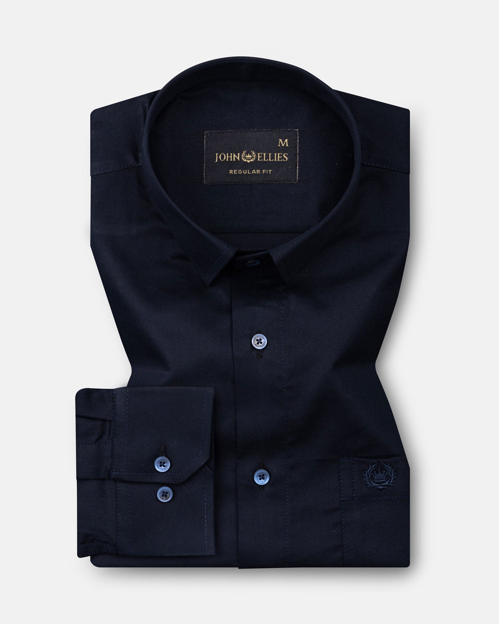 Rezos Navy Blue Plain Premium Cotton Shirt - John Ellies