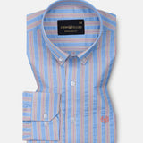 Hervals Sky Blue Stripes Button Down Cotton Shirt - John Ellies