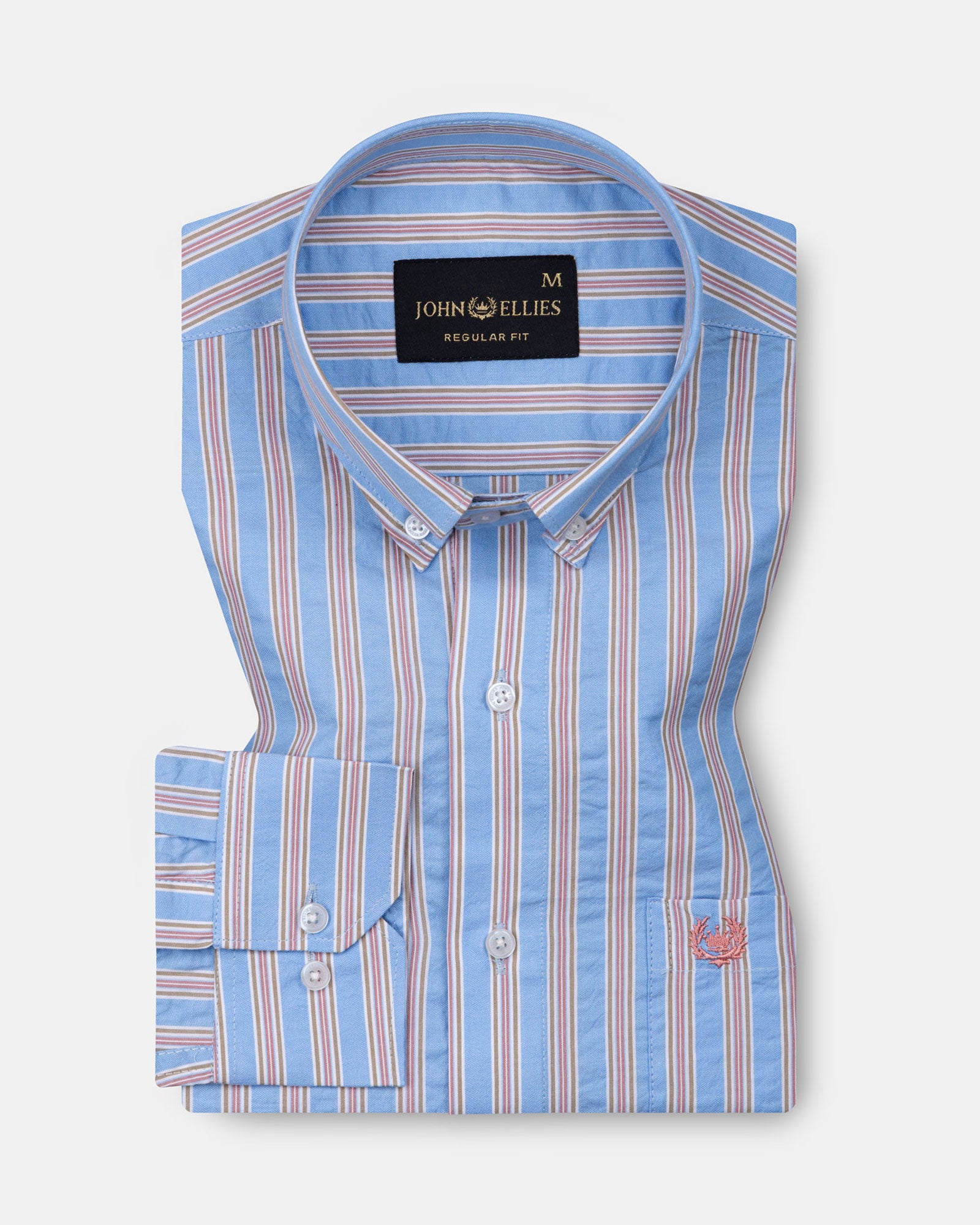 Hervals Sky Blue Stripes Button Down Cotton Shirt - John Ellies