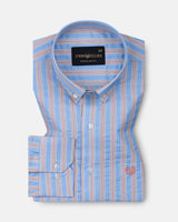 Hervals Sky Blue Stripes Button Down Cotton Shirt