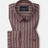 Hervals Beige & Brown Stripes Cotton Shirt - John Ellies