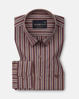 Hervals Beige & Brown Stripes Cotton Shirt