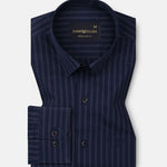 Hervals Navy Blue Stripes Cotton Shirt - John Ellies