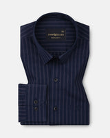 Hervals Navy Blue Stripes Cotton Shirt