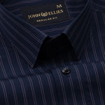 Hervals Navy Blue Stripes Cotton Shirt - John Ellies