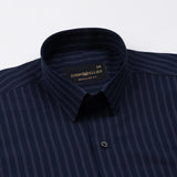 Hervals Navy Blue Stripes Cotton Shirt - John Ellies