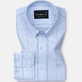 Hervals Powder Blue Stripes Cotton Shirt - John Ellies