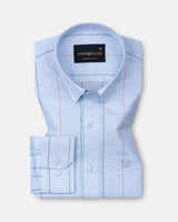 Hervals Powder Blue Stripes Cotton Shirt