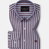 Hervals Sky Blue & Brown Stripes Cotton Shirt - John Ellies