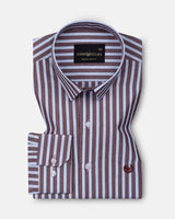 Hervals Sky Blue & Brown Stripes Cotton Shirt