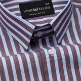 Hervals Sky Blue & Brown Stripes Cotton Shirt - John Ellies