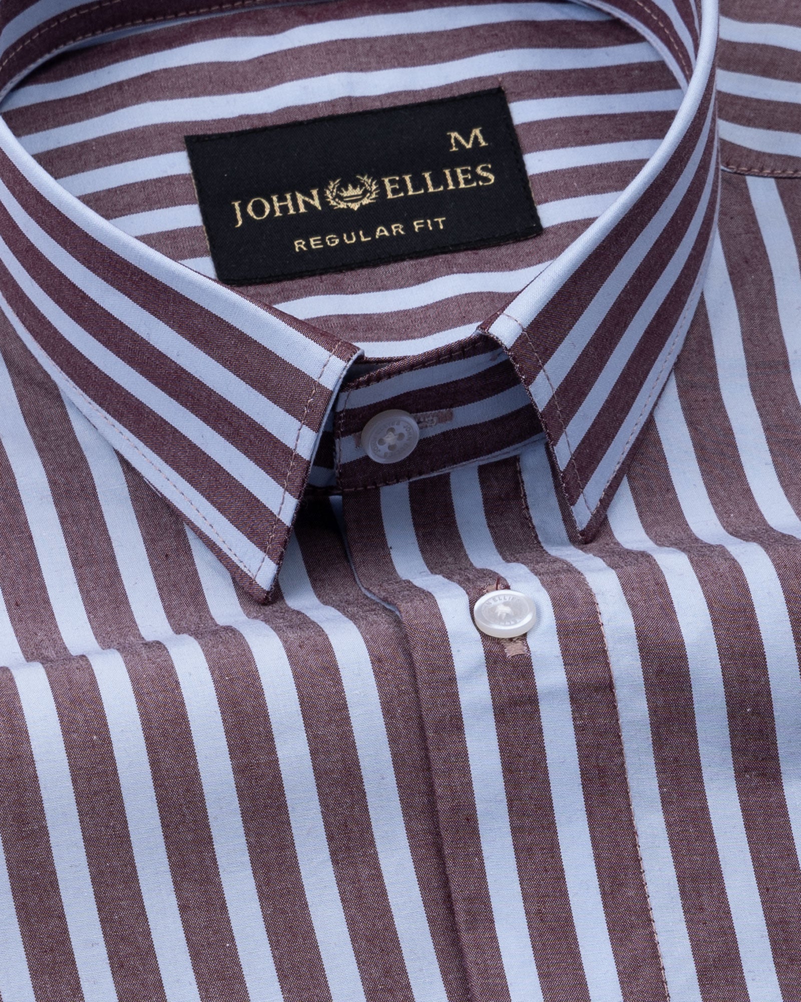 Hervals Sky Blue & Brown Stripes Cotton Shirt - John Ellies