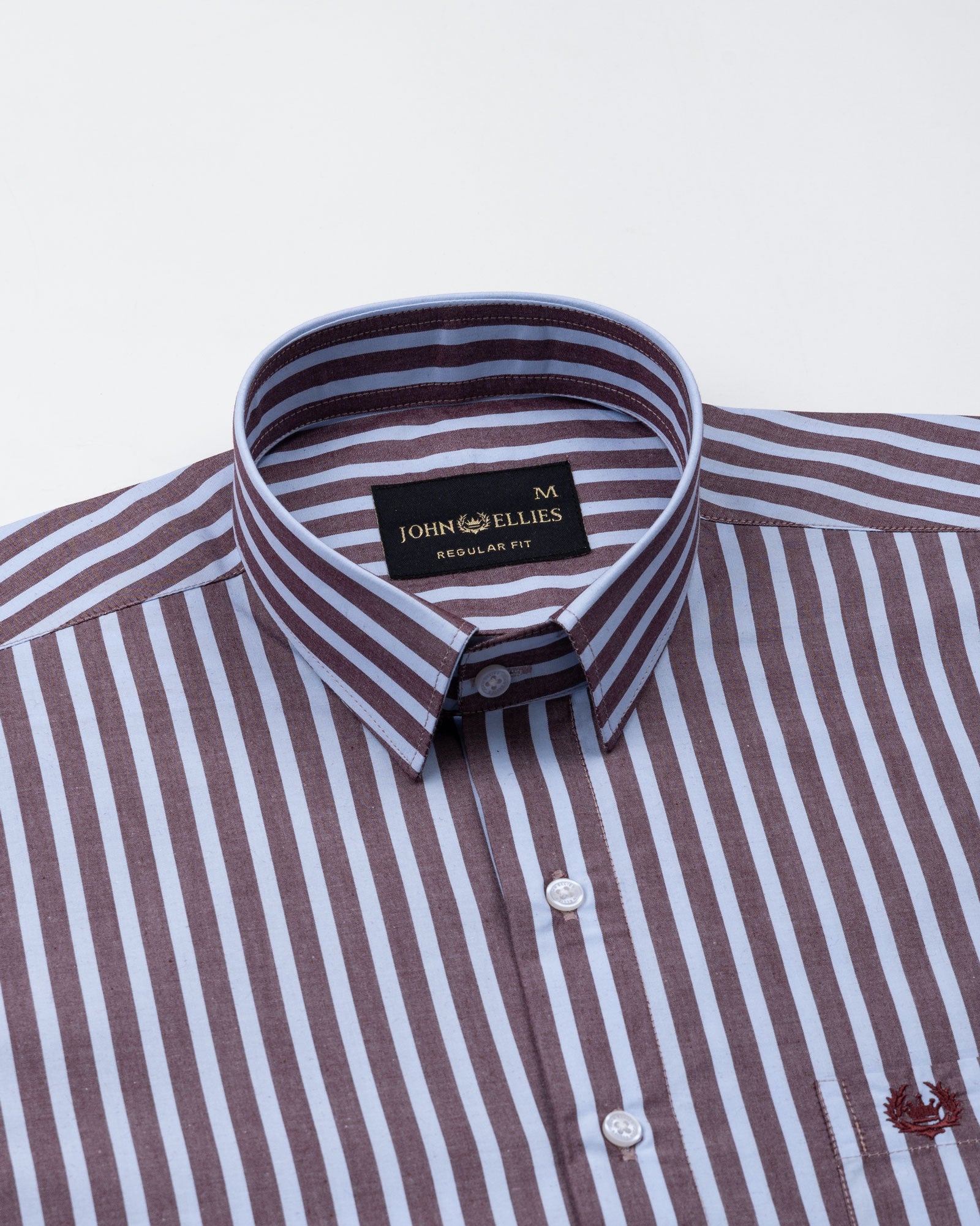 Hervals Sky Blue & Brown Stripes Cotton Shirt - John Ellies