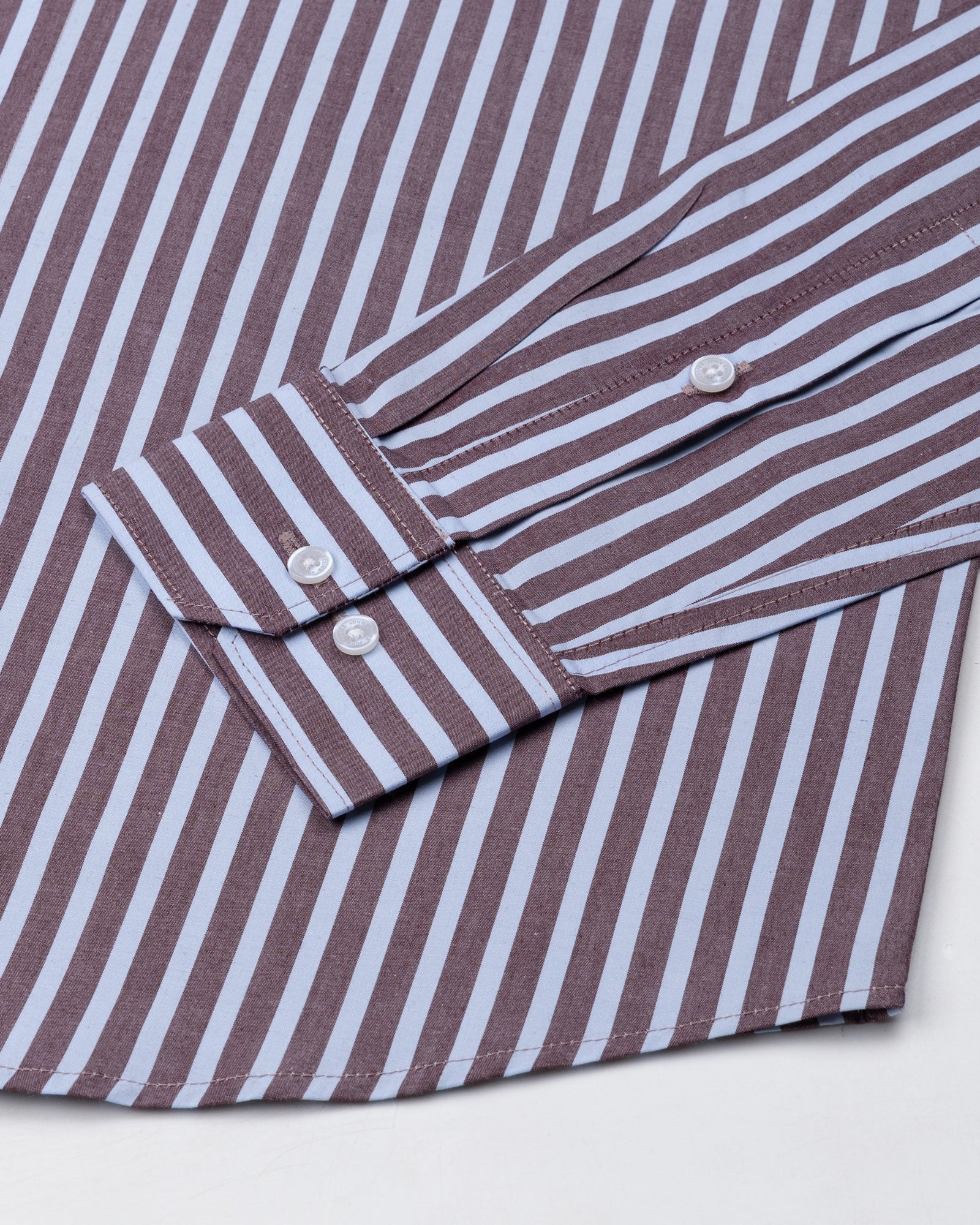 Hervals Sky Blue & Brown Stripes Cotton Shirt - John Ellies