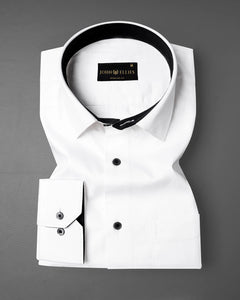 White With Black Inner Cuffs & Collar Giza Cotton Shirt