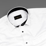 White With Black Inner Cuffs & Collar Giza Cotton Shirt