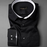 Black With White Inner Cuffs & Collar Giza Cotton Shirt