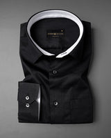 Black With White Inner Cuffs & Collar Giza Cotton Shirt